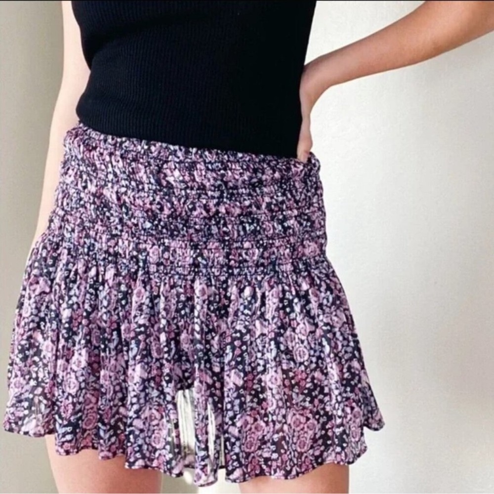 Zara Purple Floral Smocked Mini Skirt